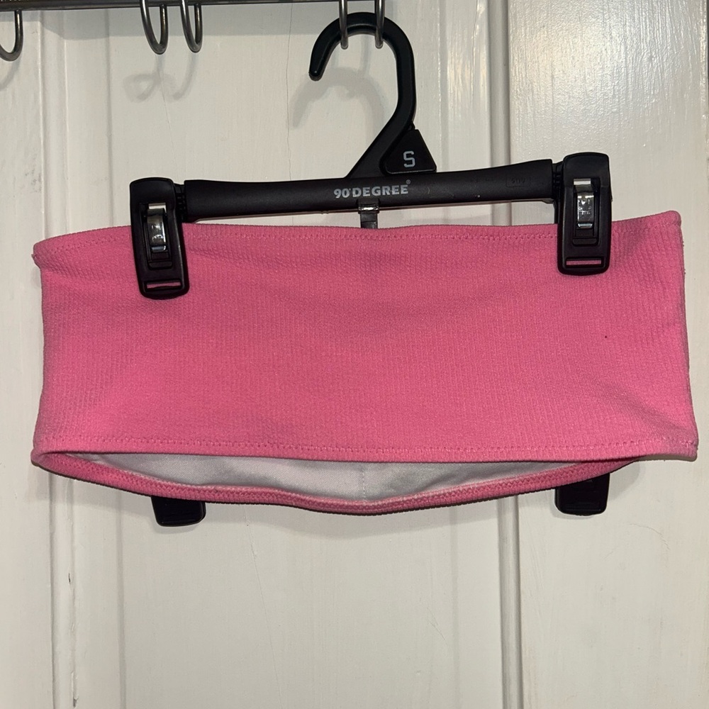 pink strapless swim top